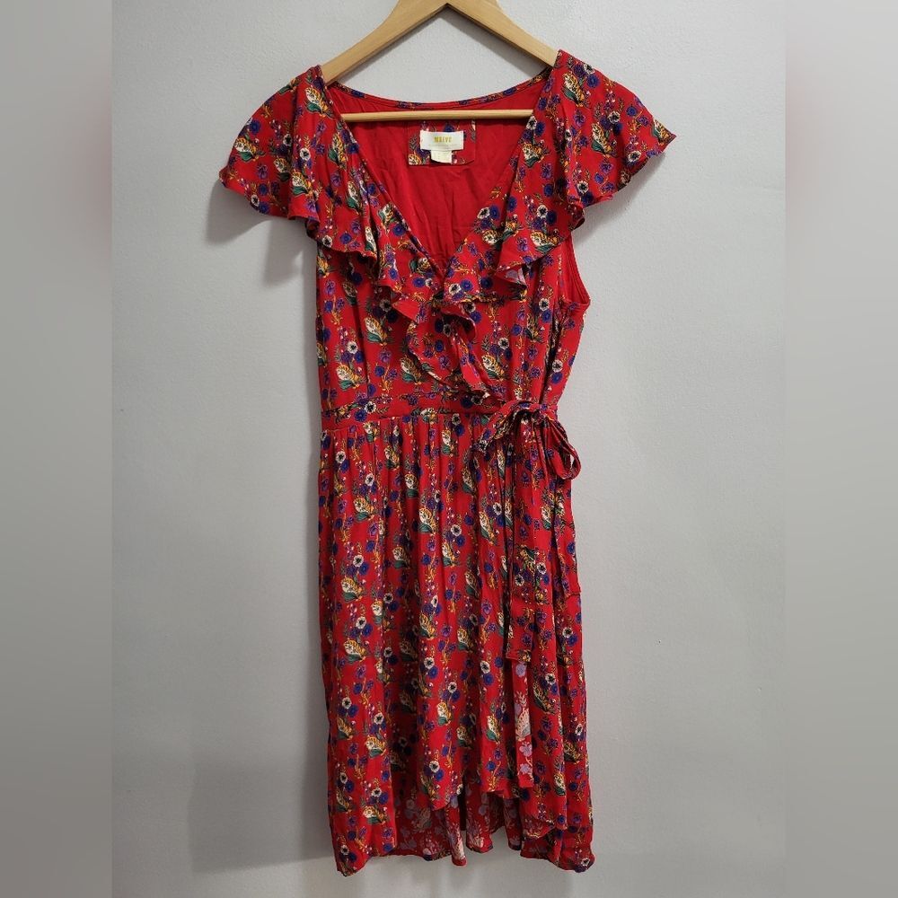 Maeve Anthropologie Rosalia Faux Wrap Floral Ruffle Dress Size 10